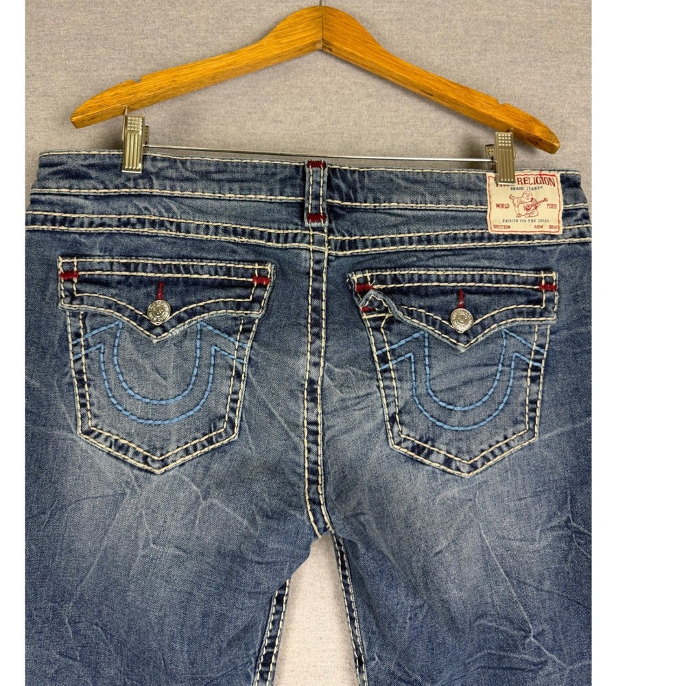 True Religion Joey Low Rise Flare Super T Stitch Blue Denim Jeans Mens 37 x 31.5